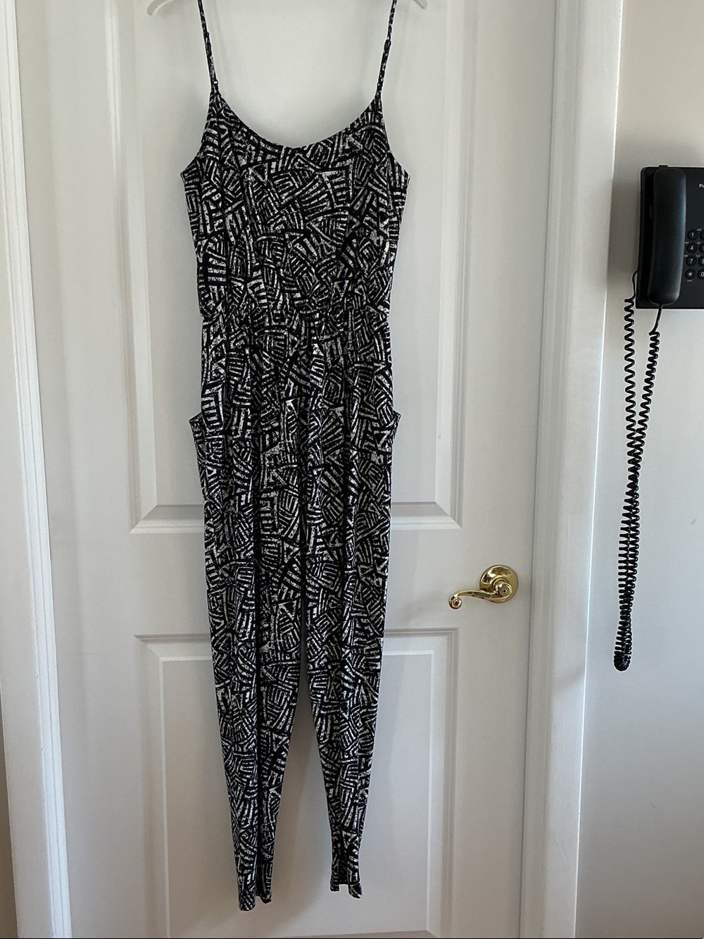 Material Girl Black and White Geometric Print Jumpsuit - Size M